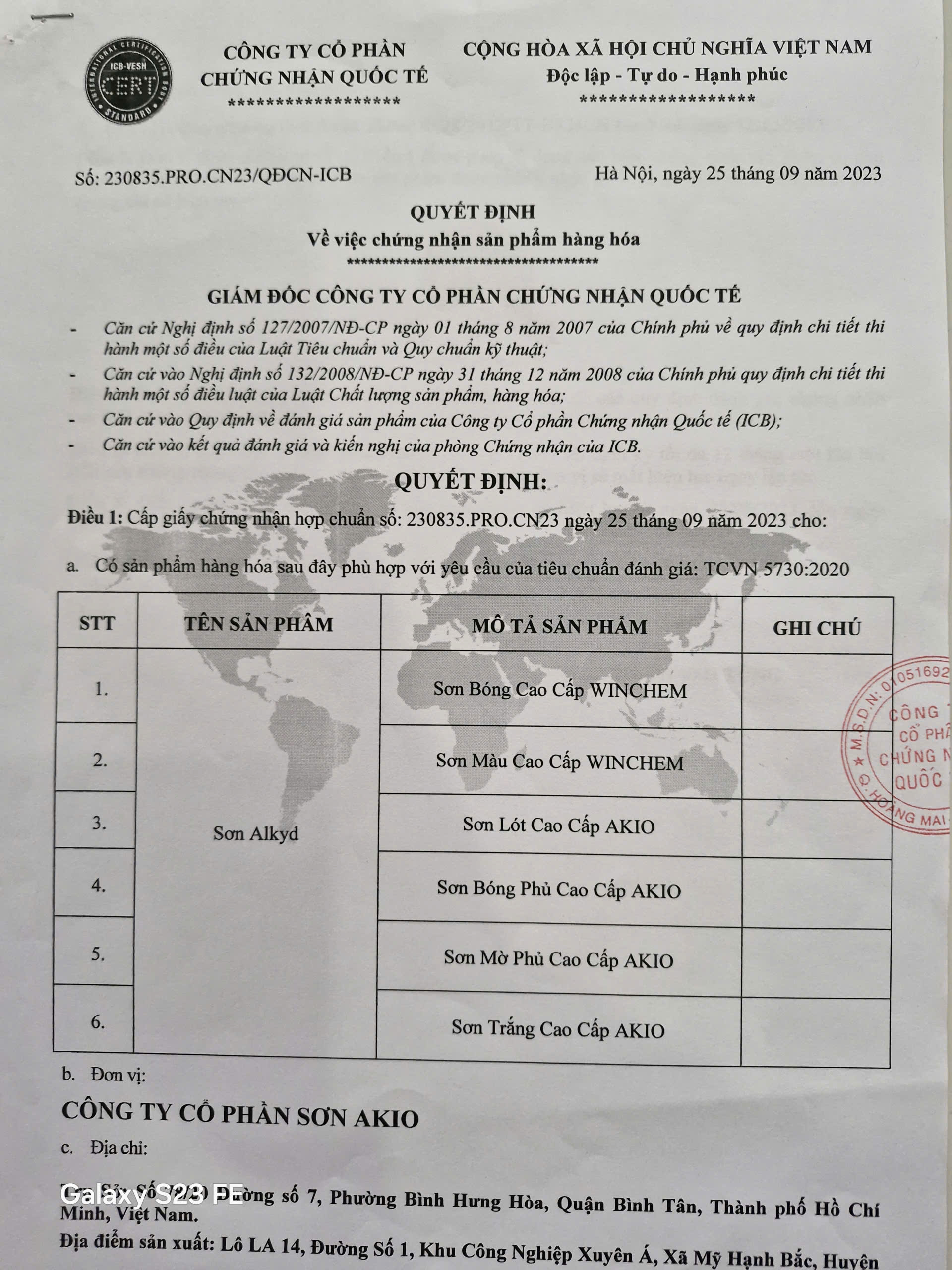 Chứng nhận AKIO